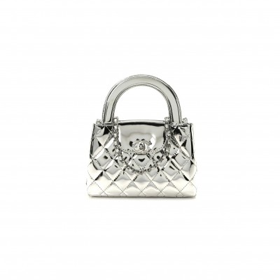 CHANEL MASTER MIRROR CALFSKIN METALLIC CALFSKIN QUILTED NANO KELLY SHOPPER SILVERY  (19*13*7cm) 